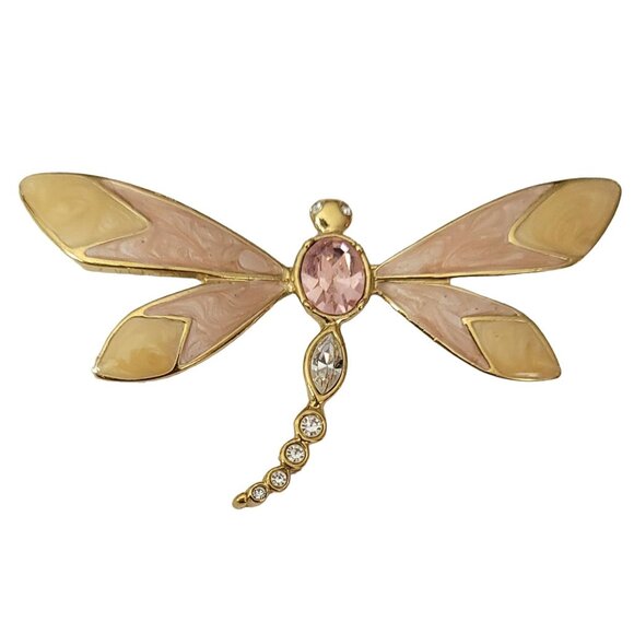 Kenneth Jay Lane For Avon Rhinestone Enamel Dragonfly Brooch Pin, Signed - Picture 7 of 7